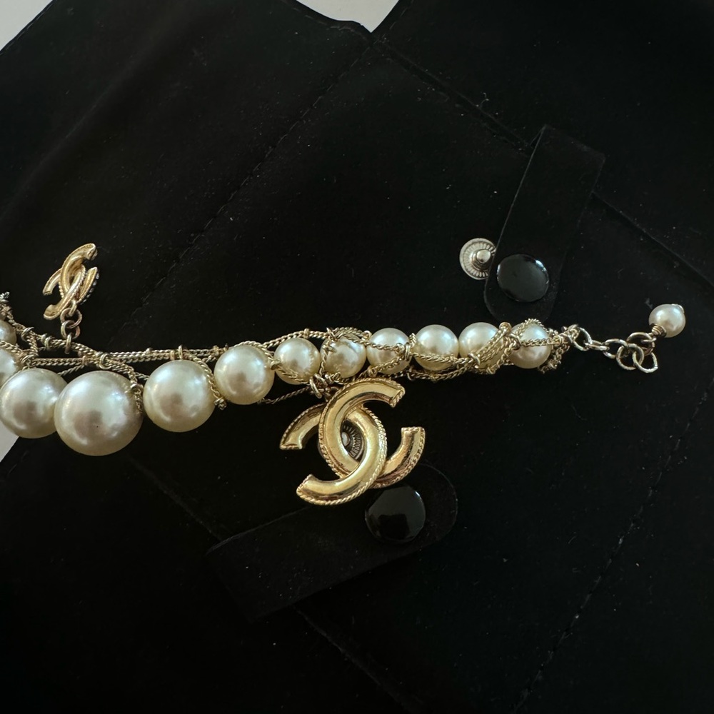 Authentic Chanel Gold Pearl Bracelet With CC Pearl Charm In Chanel Box.